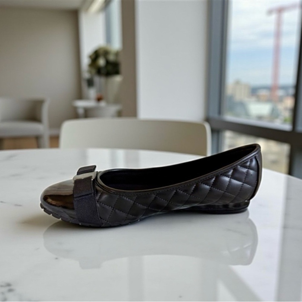 Gianna Black Quilted Leather Ballet Flats - Picture 2 of 7